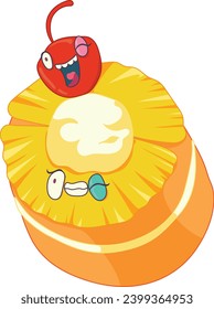 cute illustration of pineapple cake with cherries