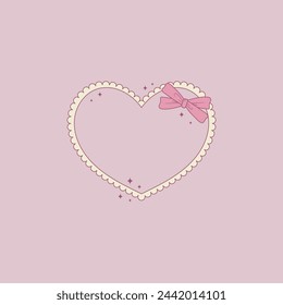 cute illustration of pink heart with bow in coquette style