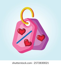 Cute illustration of pink and purple love tags with hearts. Perfect for Valentine's Day or romantic projects.