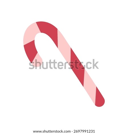 A cute illustration of a pink and red candy cane. Christmas design element