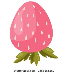 Cute illustration of pink strawberry. Cartoon style, vector design. Clipart for birthday, valentines day, invitation, fabrics