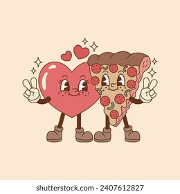 linda ilustración de la pizza y el corazón juntos para el día de San Valentín 