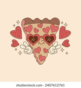 cute illustration of pizza with pepperoni wearing a heart glasses 