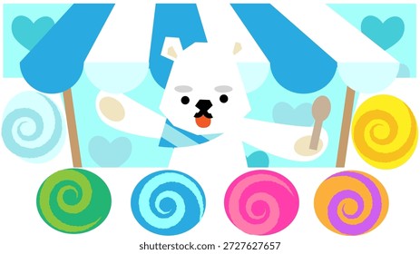 Uma ilustração bonitinha de um urso polar trabalhando em uma loja de doces.