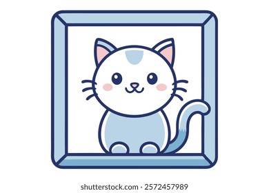 Cute Illustration with Portrait of Kitty in Photo