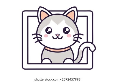 Cute Illustration with Portrait of Kitty in Photo