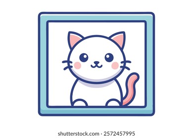 Cute Illustration with Portrait of Kitty in Photo