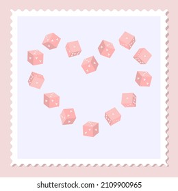 Cute illustration of a postage stamp. Vector postage stamp with cubes arranged in the shape of a heart.