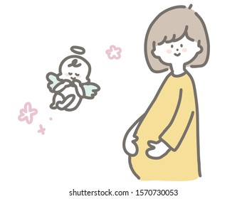 Cute illustration of a pregnant young woman.