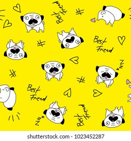Cute illustration pug in pattern