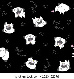 Cute illustration pug in pattern