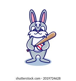 cute illustration rabbit playing baseball