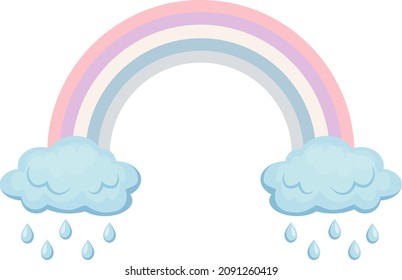 Cute illustration with rainbow and clouds.  A rainbow starting from the clouds.