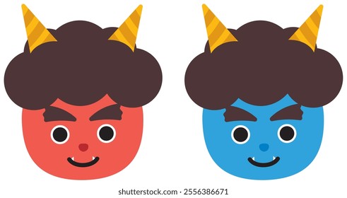 Cute illustration of red and blue demons