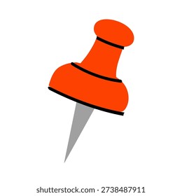 Cute illustration of a red push pin. Office thumbtack.