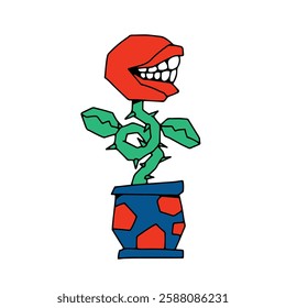 Cute illustration of a red toothy plant monster. Icon suitable for asset needs in games, advertising, merchandise and Creative Projects!