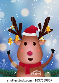 Cute illustration of reindeer cartoon for greeting card of christmas day