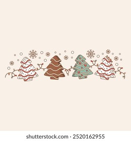 cute illustration of retro christmas cakes with Christmas tree shape