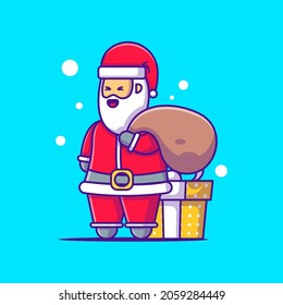 Cute Illustration of Santa Claus with gift merry christmas