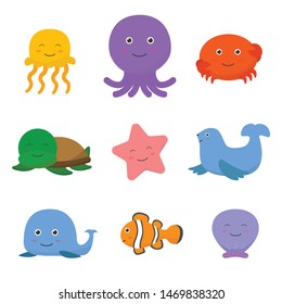 Cute illustration for sea creatures bifrthday theme