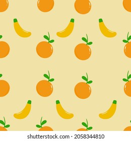 cute illustration seamless pattern with orange and banana. for fabric, wrapping, textile, wallpaper, apparel. Vector illustration