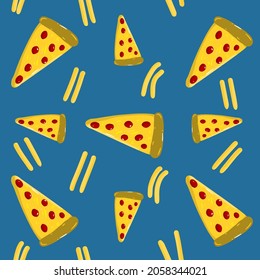 cute illustration seamless pattern with pizza and french fries. for fabric, wrapping, textile, wallpaper, apparel. Vector illustration