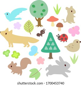 Cute illustration set of animals in a forest