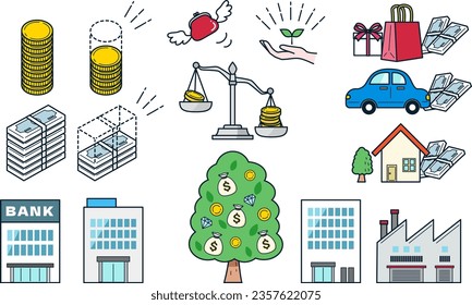 A cute illustration set of asset management. Easy -to -use vector data.