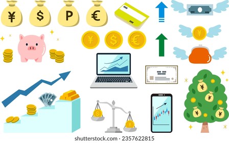 A cute illustration set of asset management. Easy -to -use vector data.