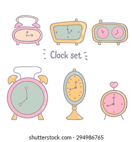 Cute illustration of a set of clock and alarm. Object for decoration and design.
