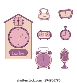 Cute illustration of a set of clock and alarm. Object for decoration and design.