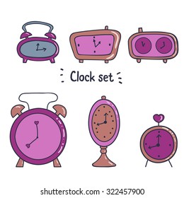 Cute illustration of a set of clock and alarm. Object for decoration and design.