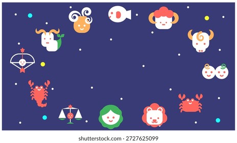 Un lindo conjunto de ilustraciones con personajes de los 12 signos del zodiaco.