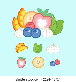 cute illustration set of fruit toppping for bakery