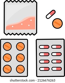 Cute illustration set of medicines (orange)