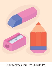 Cute Illustration With Set at Pencil Sharpeners and Eraser,Pencil