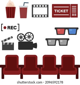 Cute illustration set related to various movie theaters