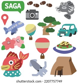 Cute illustration set of Saga prefecture in Japan