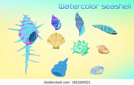 Cute illustration set of seashells drawn in watercolor