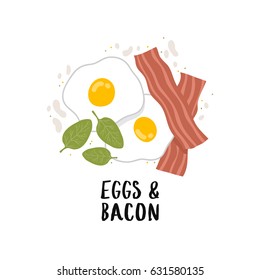 cute illustration of simple eggs and bacon breakfast on white background. can be used for cards and posters or other your designs ideas