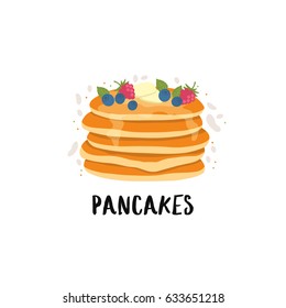 cute illustration of simple pancakes breakfast on white background. can be used for cards and posters or other your designs ideas