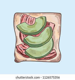 cute illustration of simple toast breakfast.