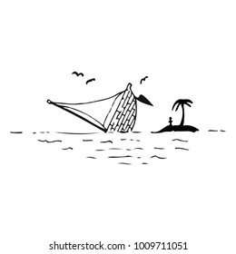 A Cute Illustration Of A Sinking Sailboat.