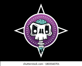 cute illustration of skull with a brain