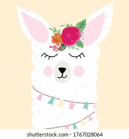 cute illustration of a sleepy llama, art print.