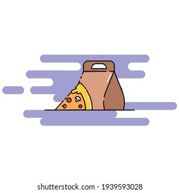 Cute Illustration of a slice of pizza and its package. modern simple food vector icon, flat graphic symbol in trendy flat design style.