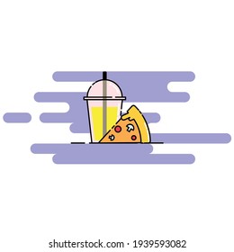 Cute Illustration of a slice of pizza and soft drink. modern simple food vector icon, flat graphic symbol in trendy flat design style.