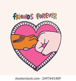 cute illustration with slogan. Vector graphic design for t-shirt. Friends Forever text.