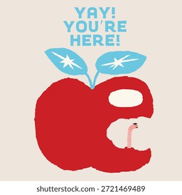 Linda ilustración con eslogan. Diseño gráfico de Vector para camiseta. Dibujo de Apple con gusano