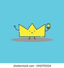 Cute Illustration of smile crown holds ice cream. modern simple vector icon, flat graphic symbol in trendy flat design style, children wallpaper cartoon set.